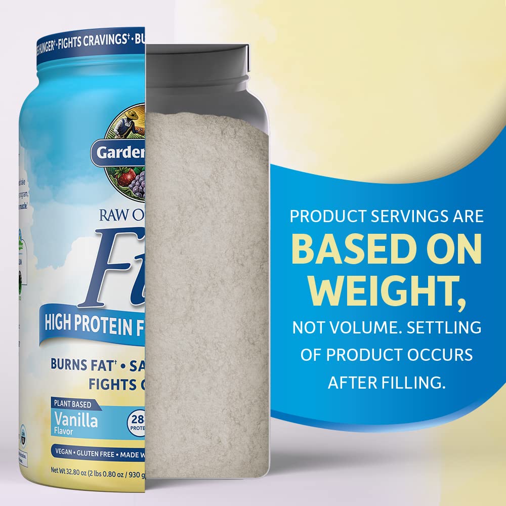 Etiqueta nutricional de Garden of Life Raw Organic Fit enfocada en proteínas y probióticos