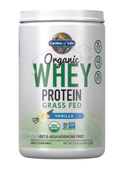 Garden of Life frasco frontal sabor vainilla mostrando el envase y la marca con confianza