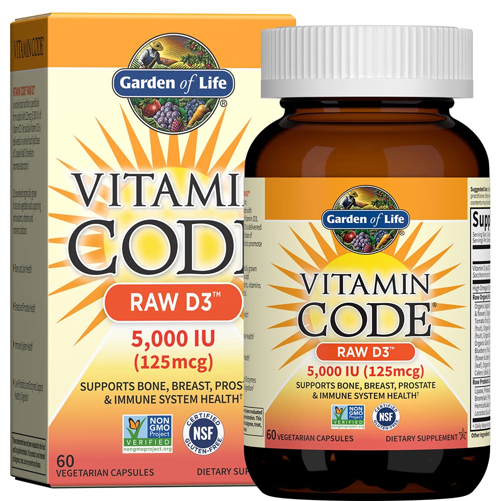 Garden of Life frasco principal de vitamina D3 5000 IU, claridad en ingredientes