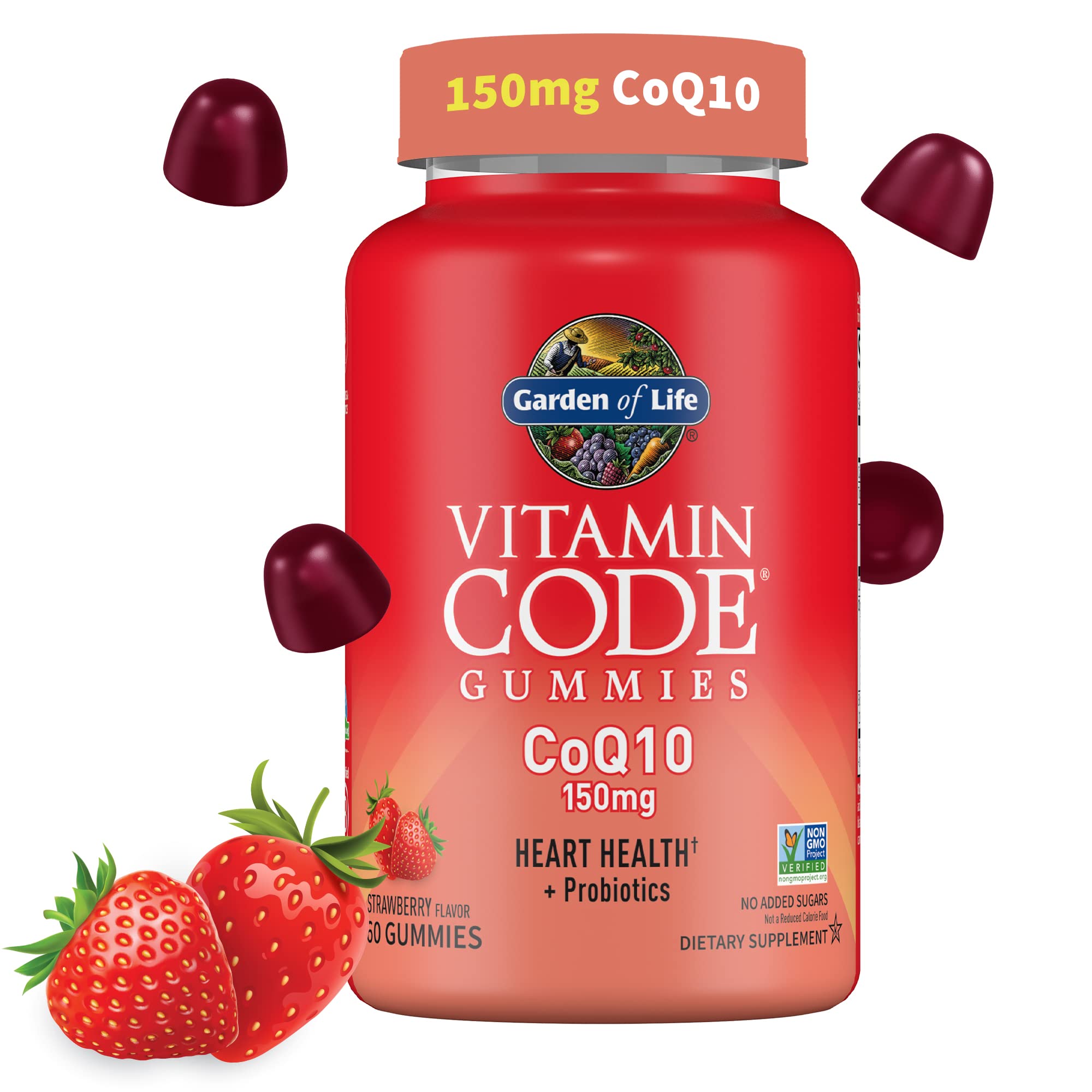 Garden of Life envase frontal de Vitamin Code CoQ10 gomitas, presentación clara y práctica