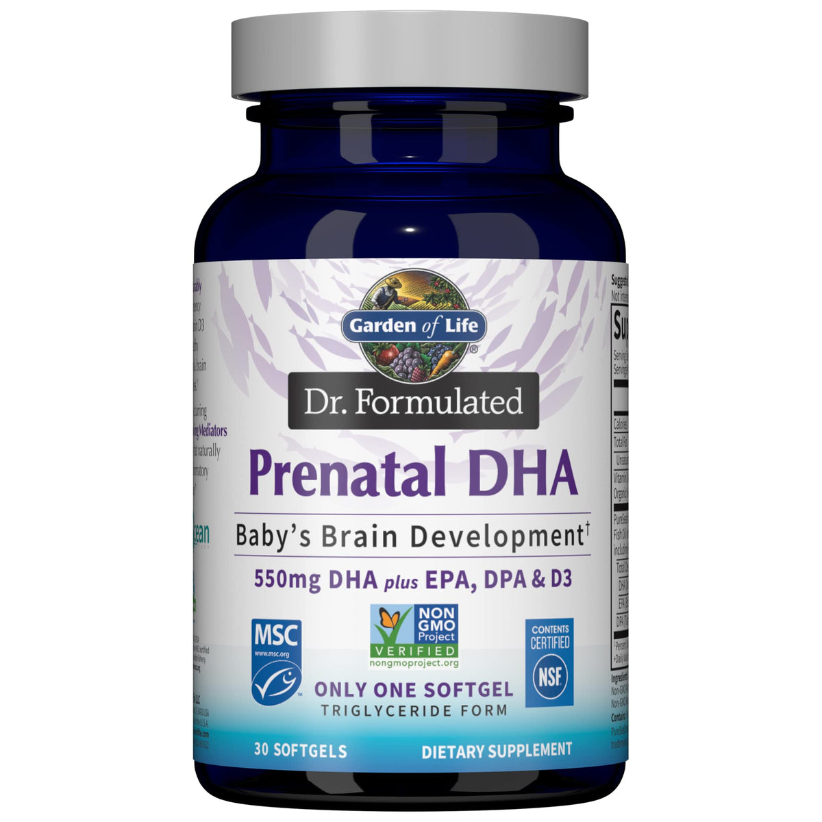 Garden of Life frente del envase prenatales con información clara de beneficios
