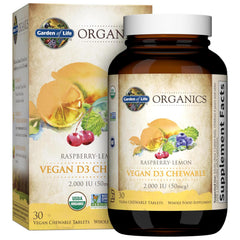 Garden of Life frente del envase mostrando el sello orgánico y beneficio vegano