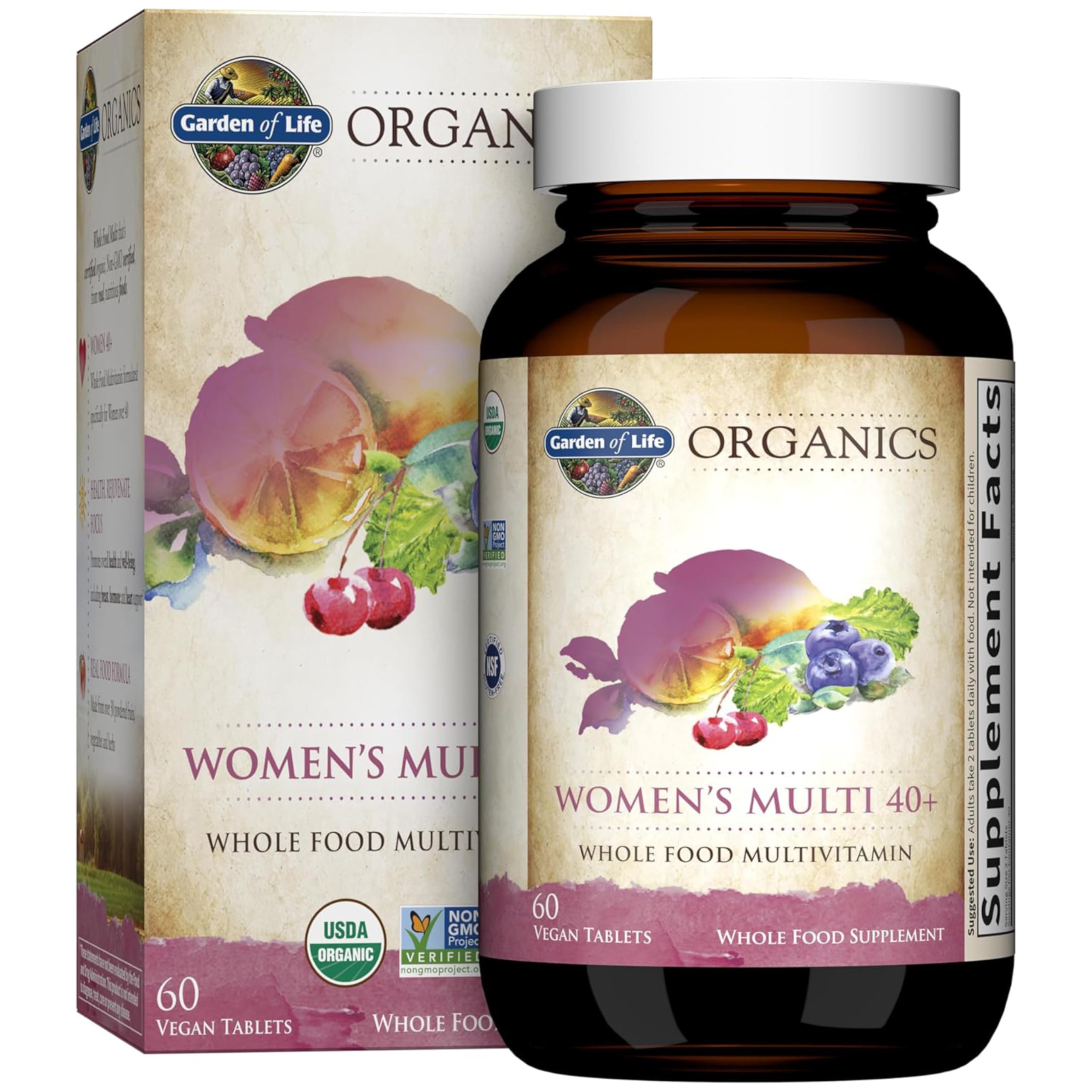 Garden of Life frasco frontal con diseño claro y beneficios visibles