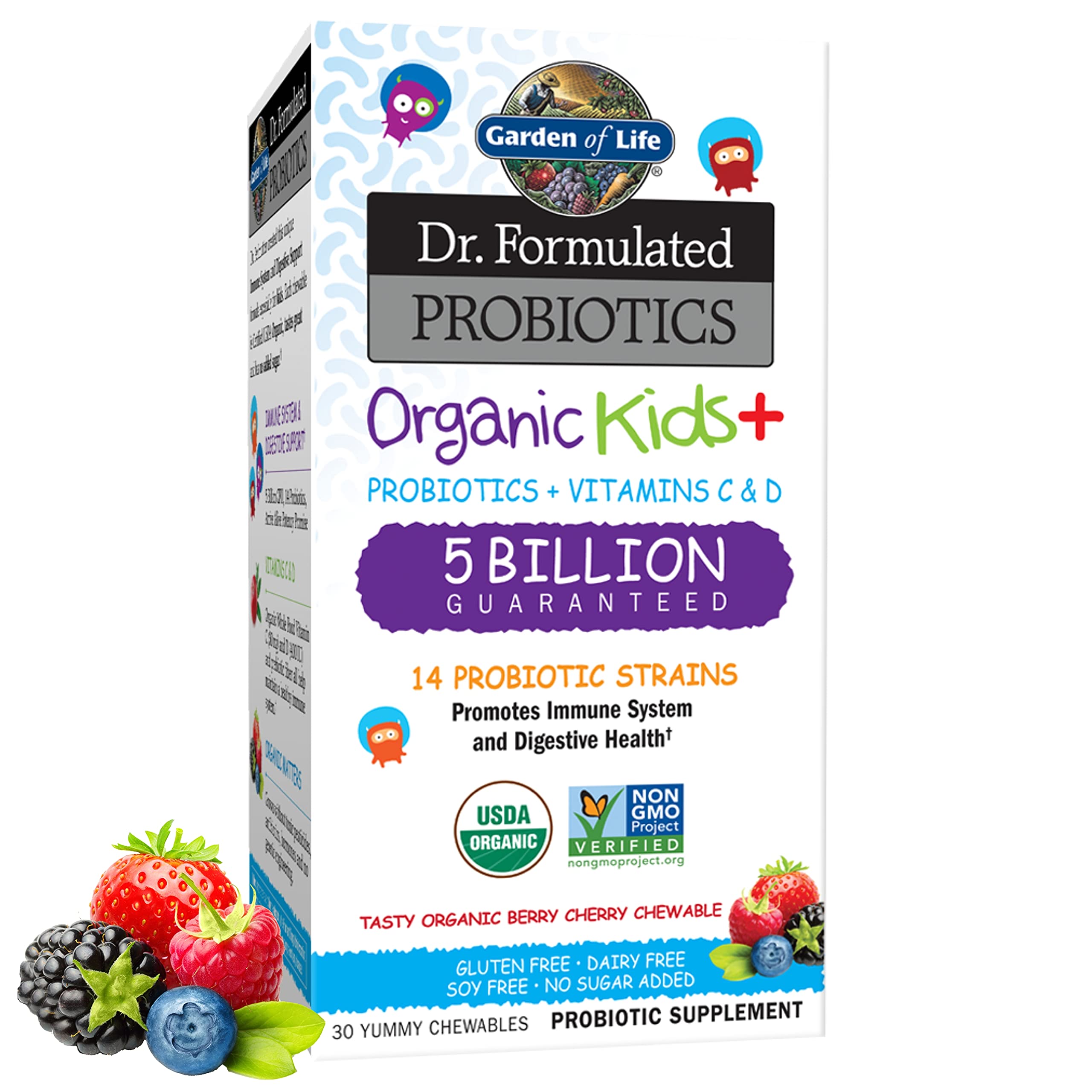 Garden of Life envase frontal mostrando nombre y sabor Berry Cherry, confianza para padres