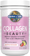 Garden of Life frente del envase mostrando sabor Strawberry Lemonade y porciones