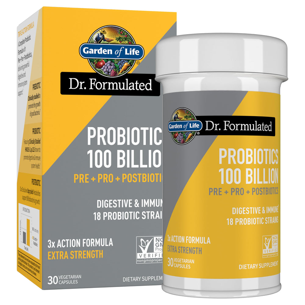 Garden of Life frasco frontal mostrando etiquetas y beneficios