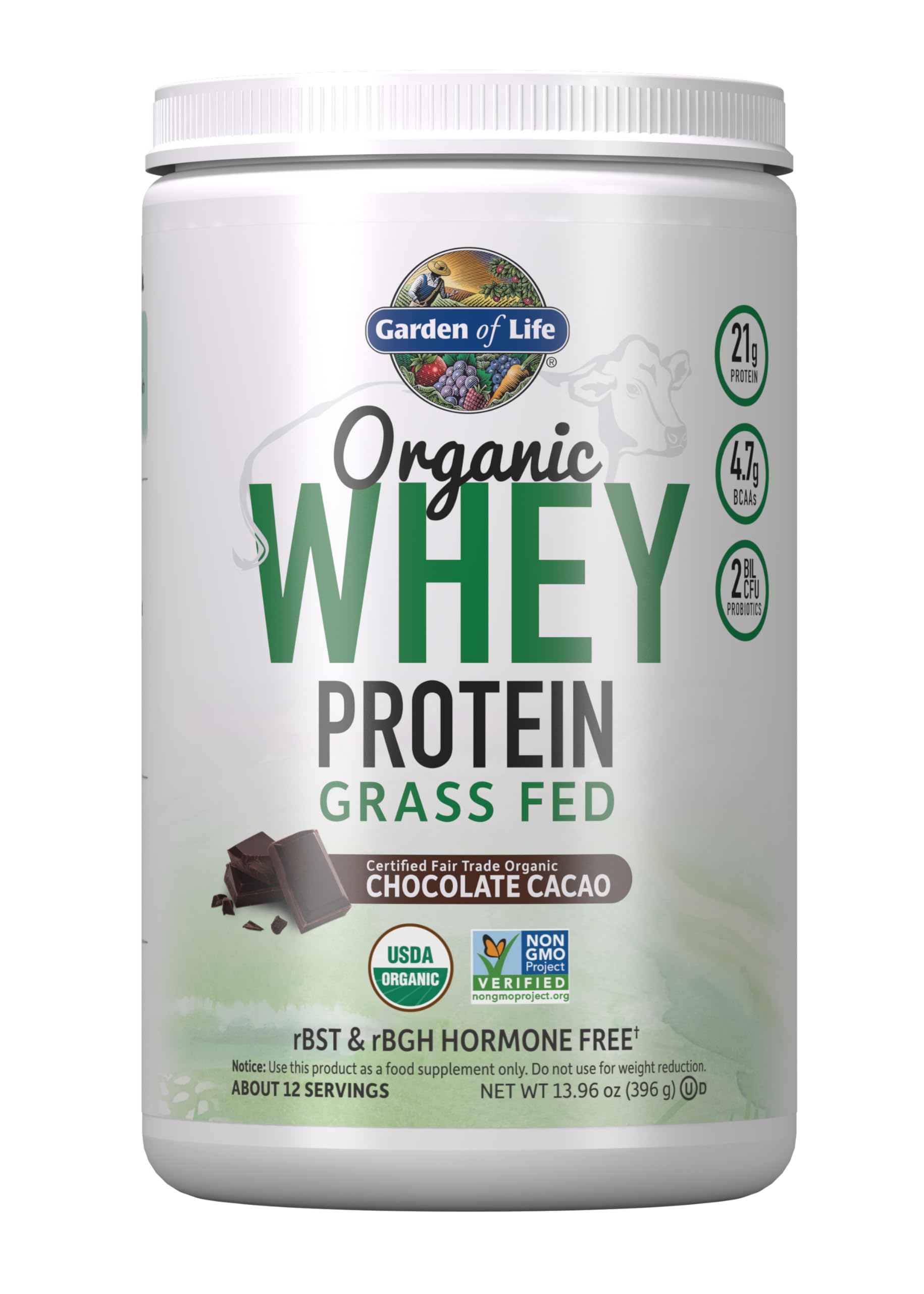 Garden of Life envase frontal sabor chocolate muestra información clave y conveniencia