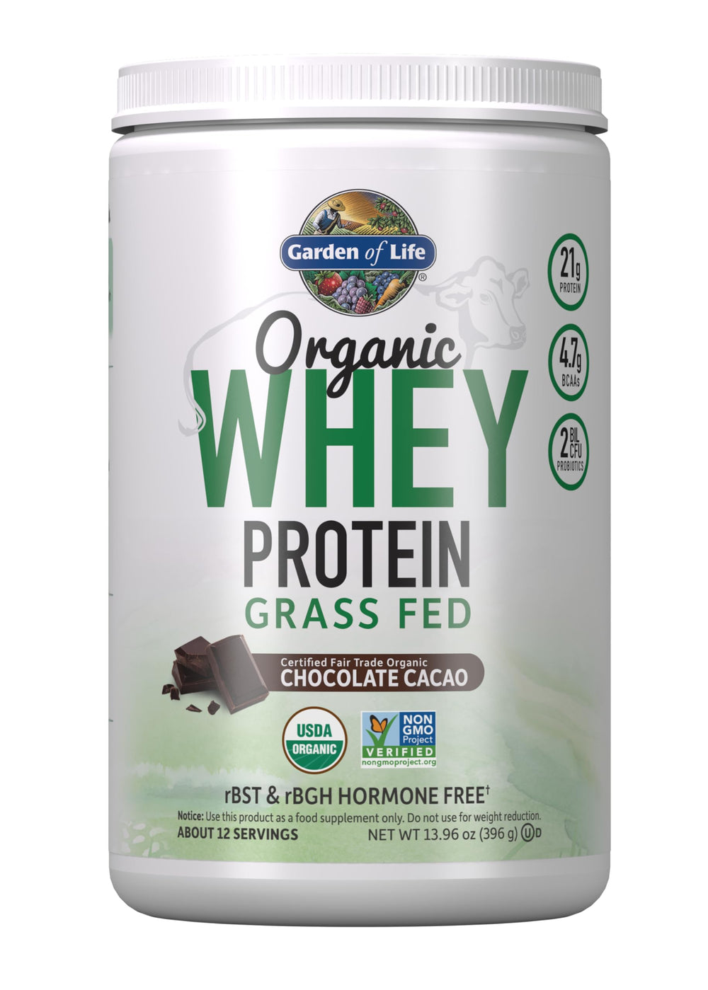 Garden of Life envase frontal sabor chocolate muestra información clave y conveniencia