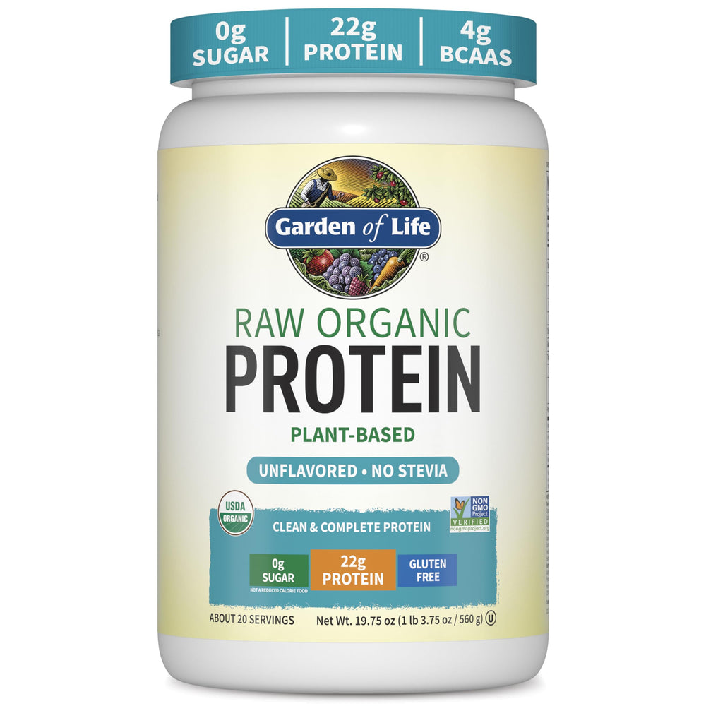Garden of Life envase frontal mostrando el producto y beneficios claros