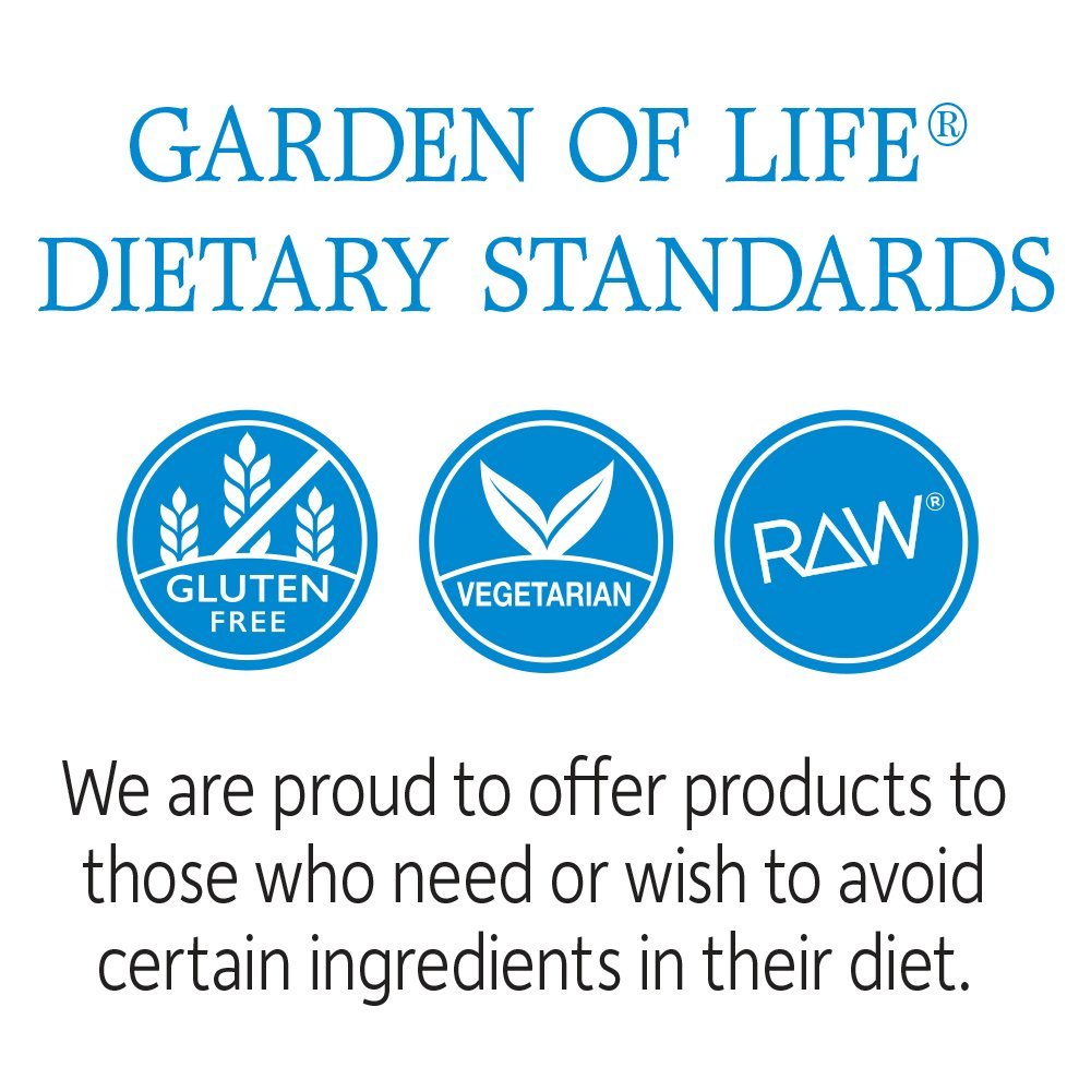 Garden of Life etiqueta con certificaciones Non-GMO y Gluten-Free