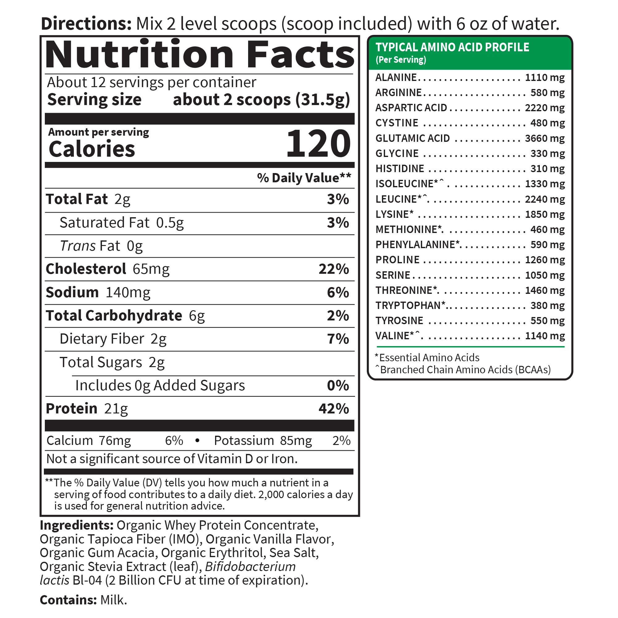 Etiqueta de ingredientes Garden of Life mostrando certificaciones Non‑GMO y NSF