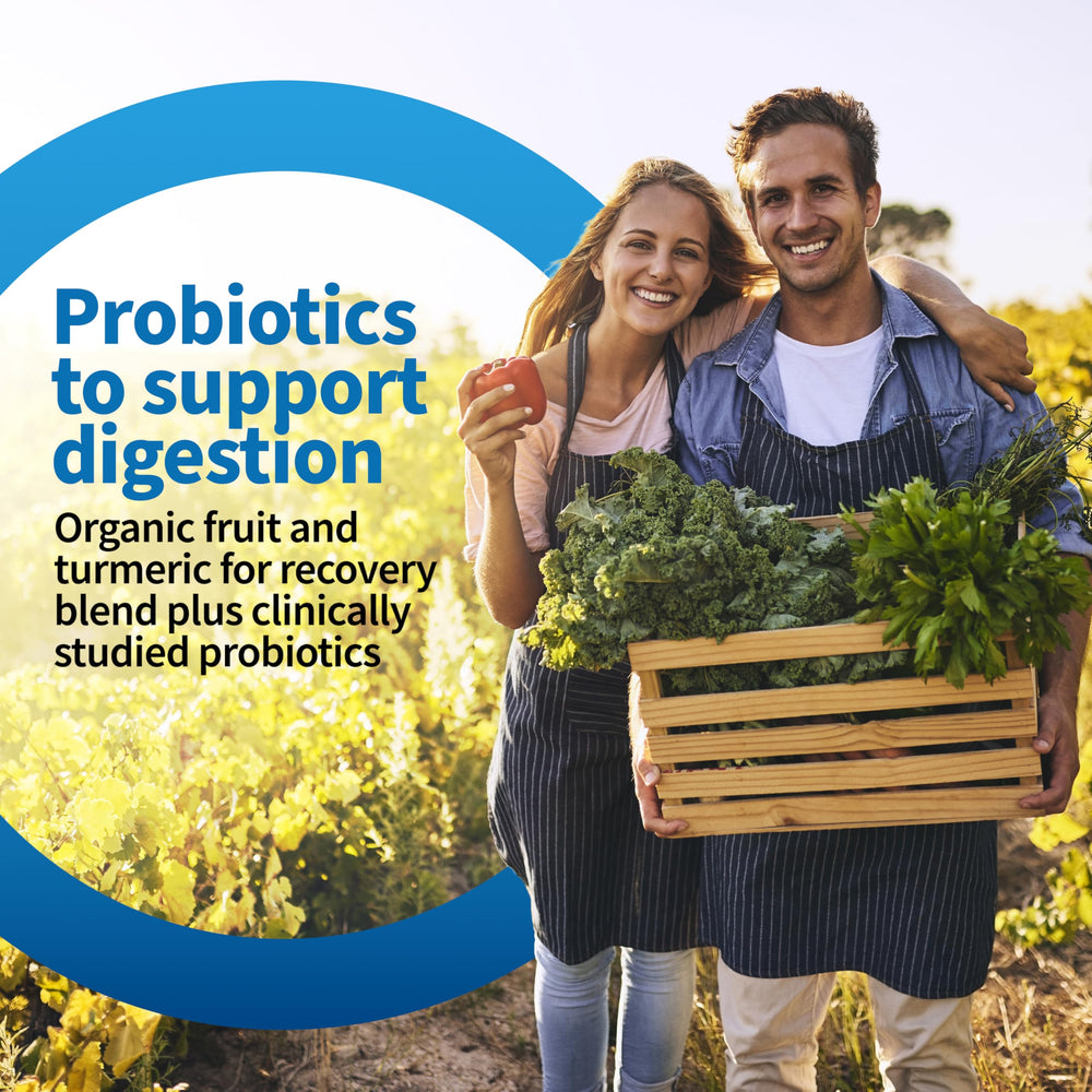 Garden of Life ingredientes orgánicos cercanos, evidencia de frutas y raíces naturales