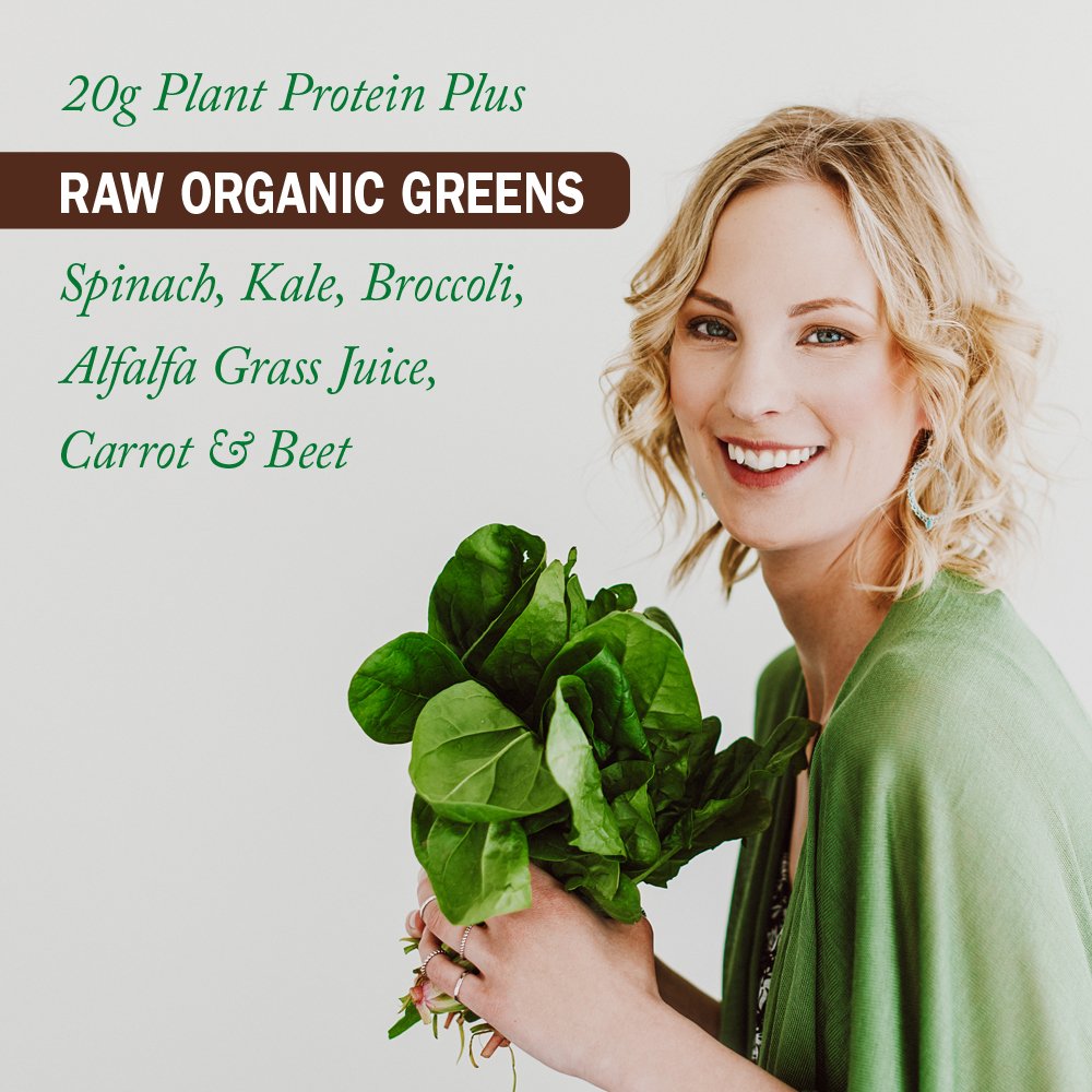 Ingredientes orgánicos Garden of Life: espinaca, kale, brócoli en forma de jugo
