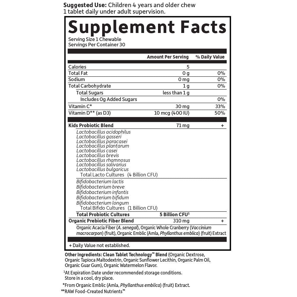 Garden of Life lista de cepas y prebióticos para apoyo de flora intestinal