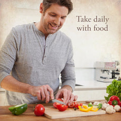 Garden of Life producto en escena lifestyle con frutas y ejercicio para vitalidad