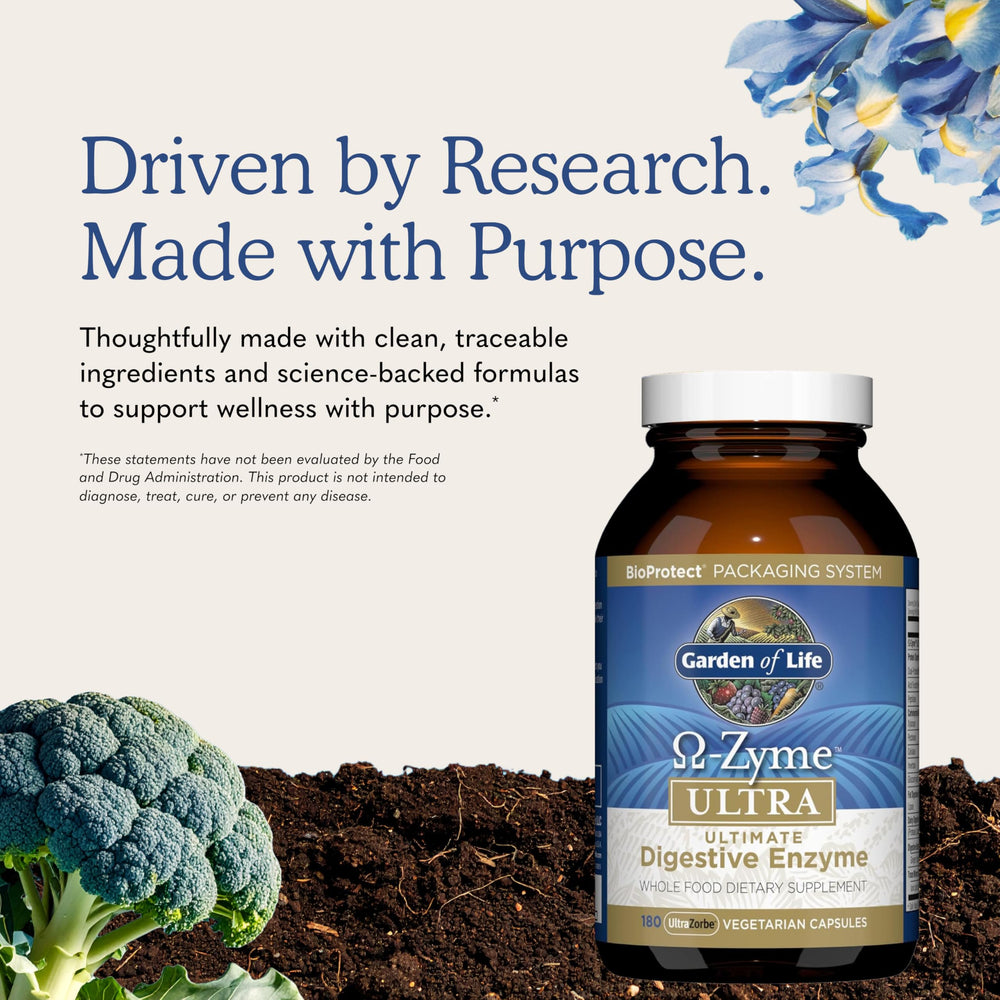 Garden of Life frasco junto a platos diversos demostrando compatibilidad alimentaria