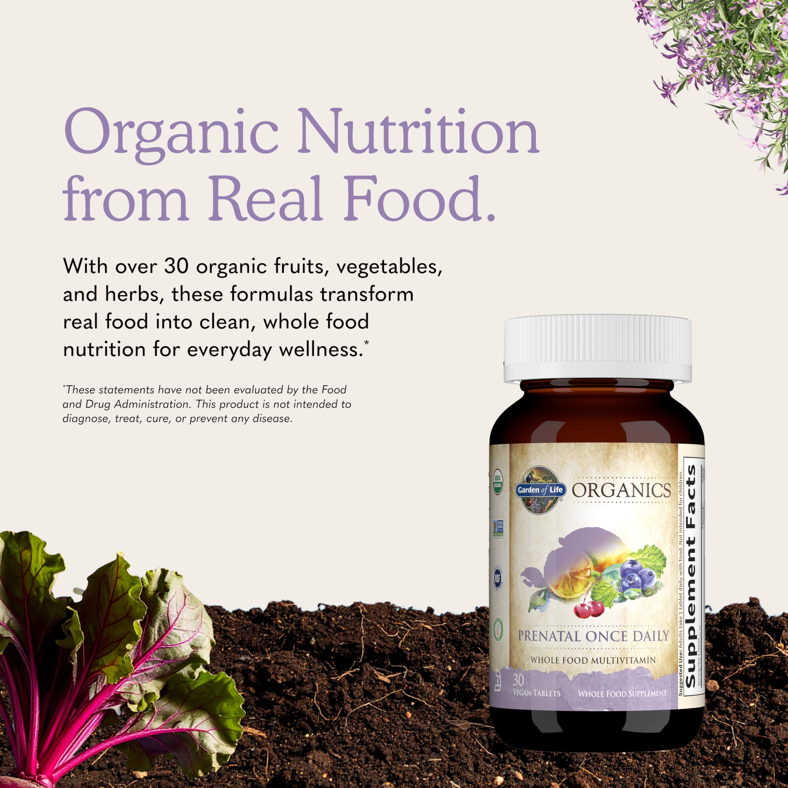 Garden of Life etiqueta nutricional legible con listado de vitaminas