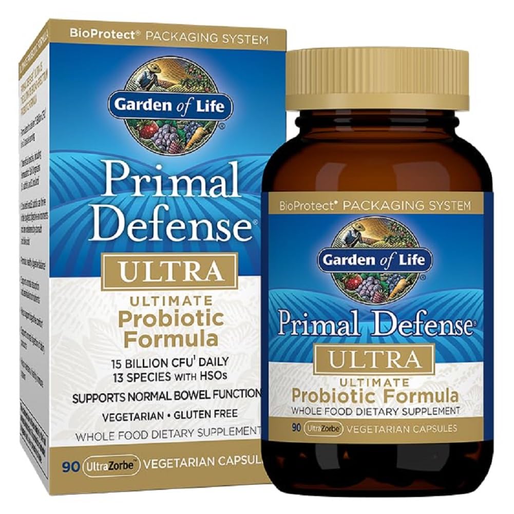 Garden of Life envase Primal Defense Ultra mostrando diseño y beneficio digestivo