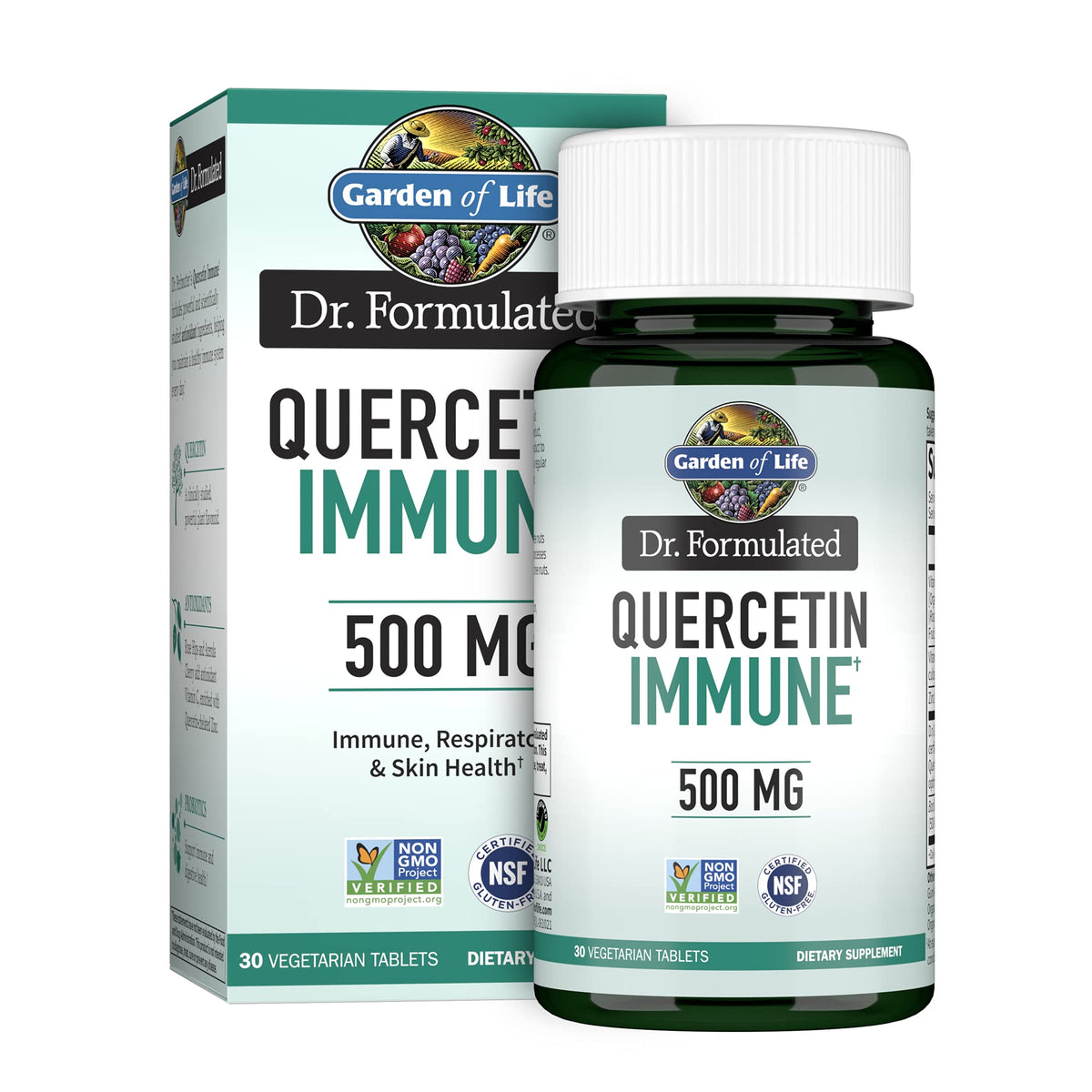 Garden of Life botella frontal mostrando etiqueta y beneficios principales