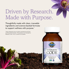 Garden of Life etiqueta nutricional mostrando folato, vitamina D3 y hierro por dosis