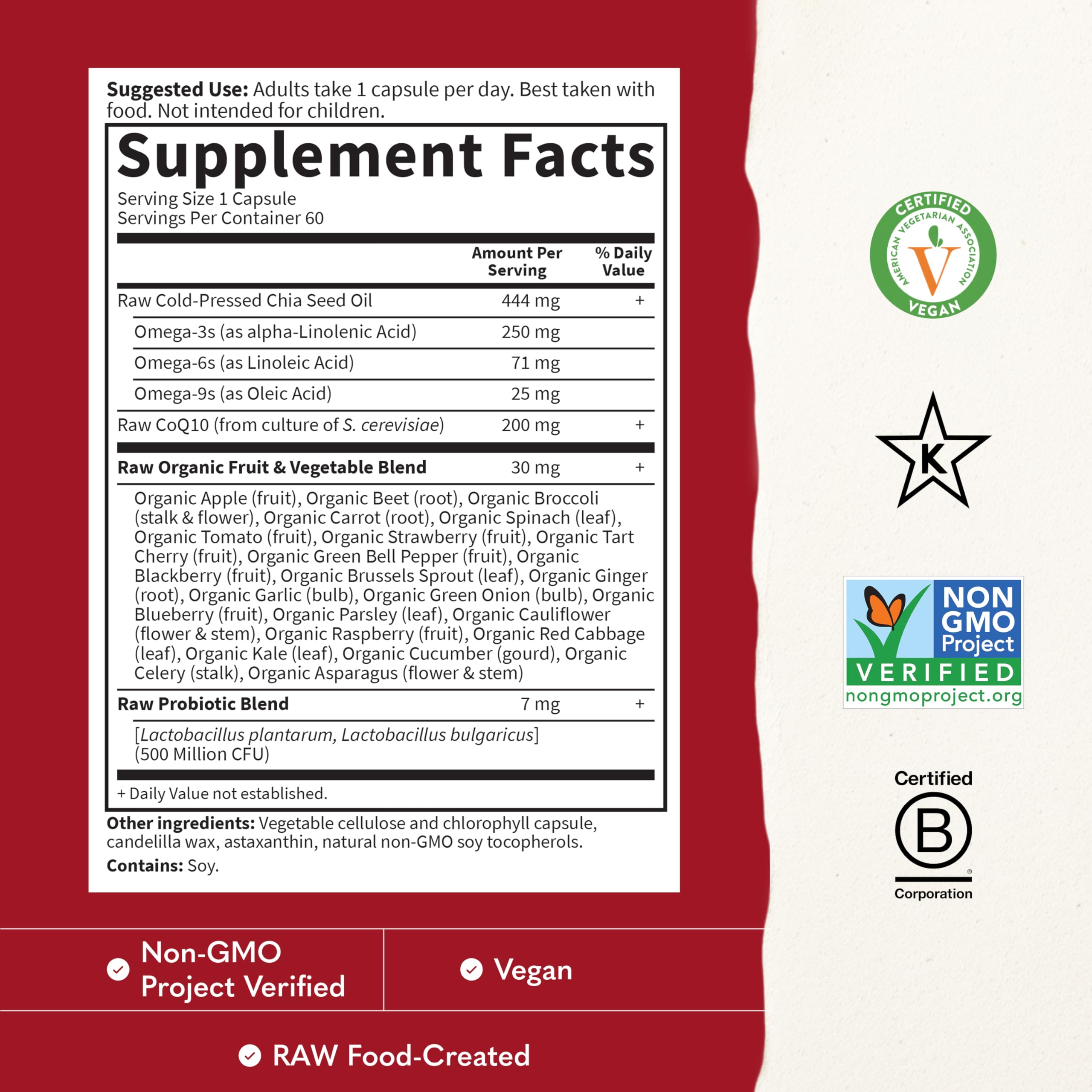 Garden of Life etiqueta con información nutricional transparencia en ingredientes
