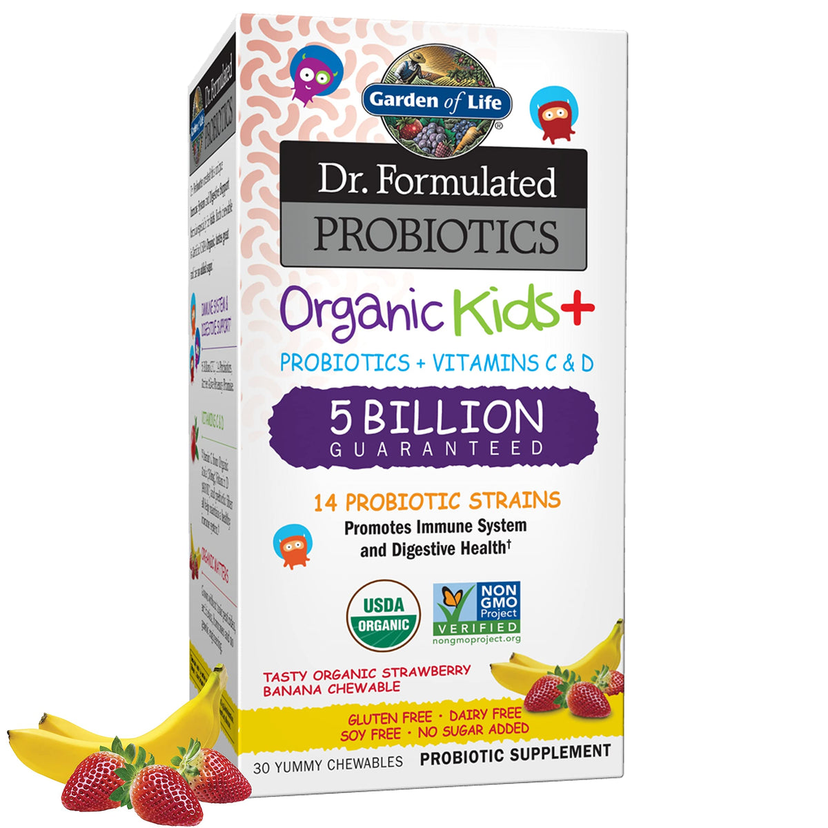 Garden of Life envase frontal StrawBanana mostrando marca y beneficio digestivo