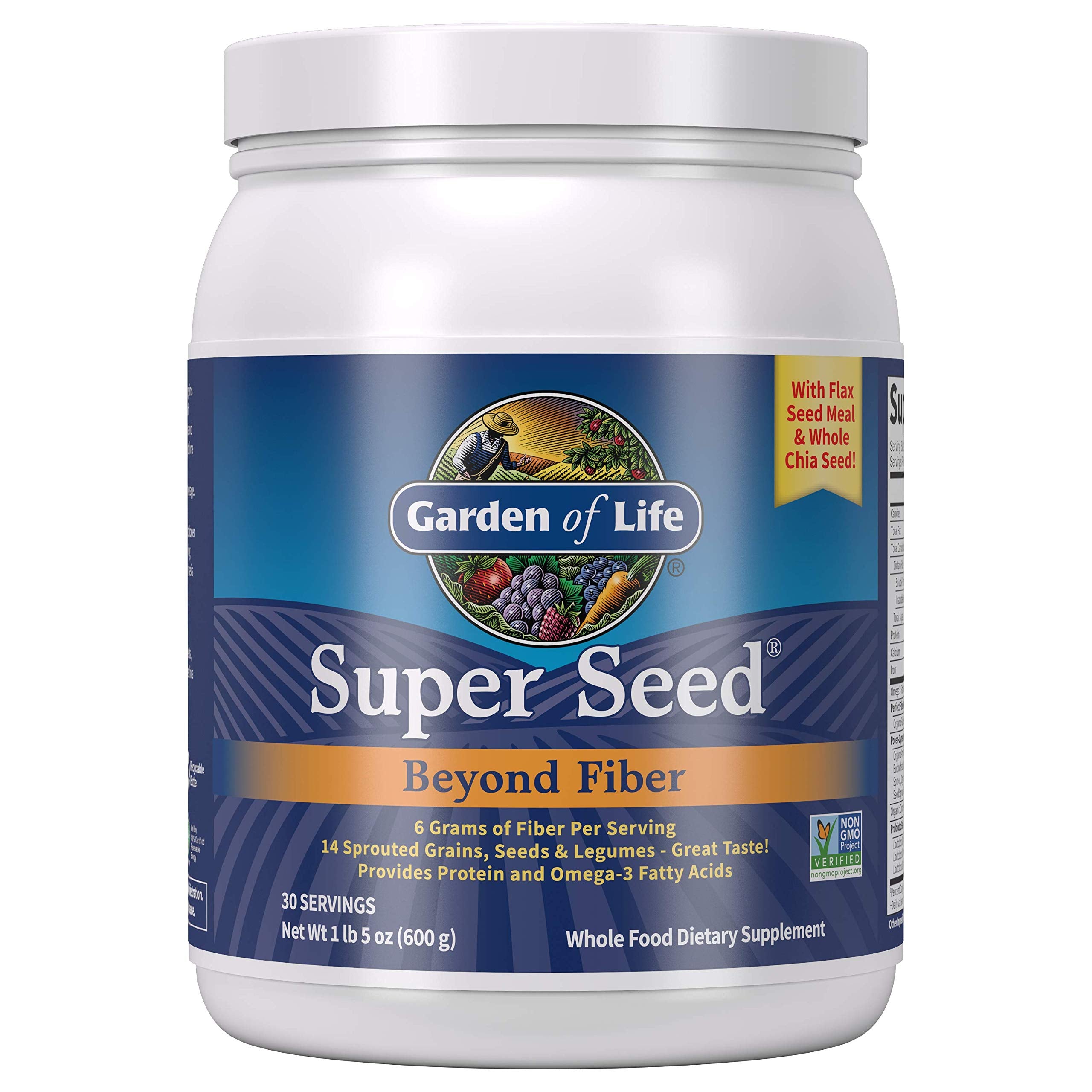 Garden of Life envase frontal mostrando etiqueta y beneficios