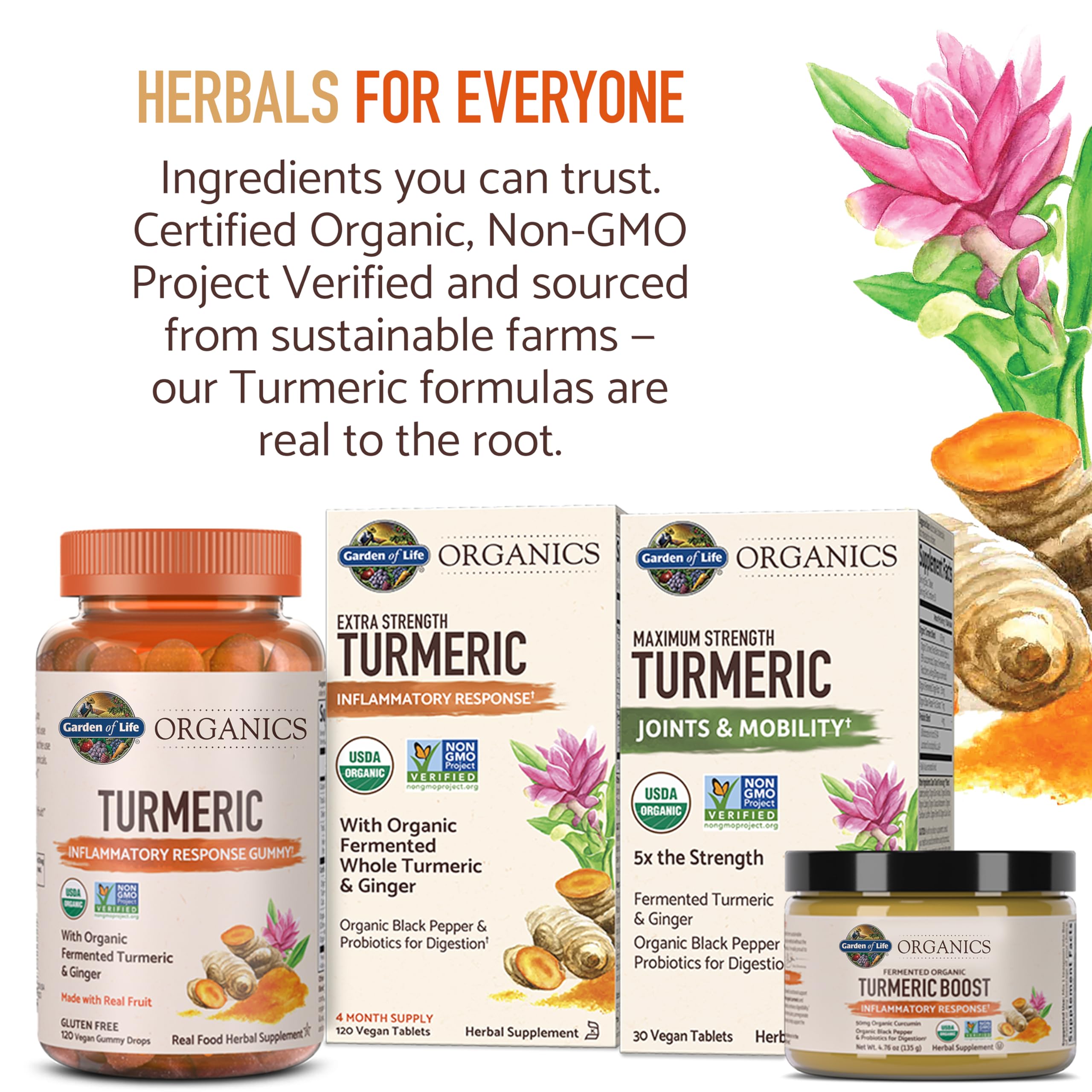 Tabletas Garden of Life sobre mesa junto a ingredientes naturales