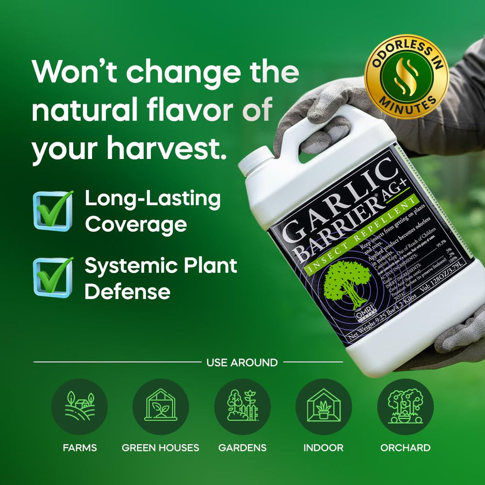 Garlic Barrier etiqueta OMRI indicando aptitud para agricultura orgánica