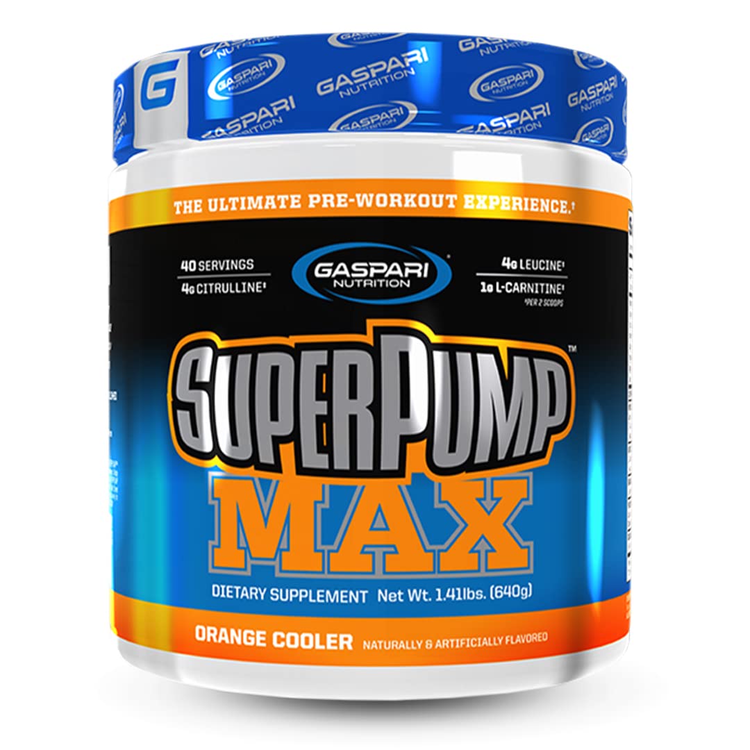 Gaspari SuperPump MAX vista frontal con etiqueta clara y beneficio de energía sostenida