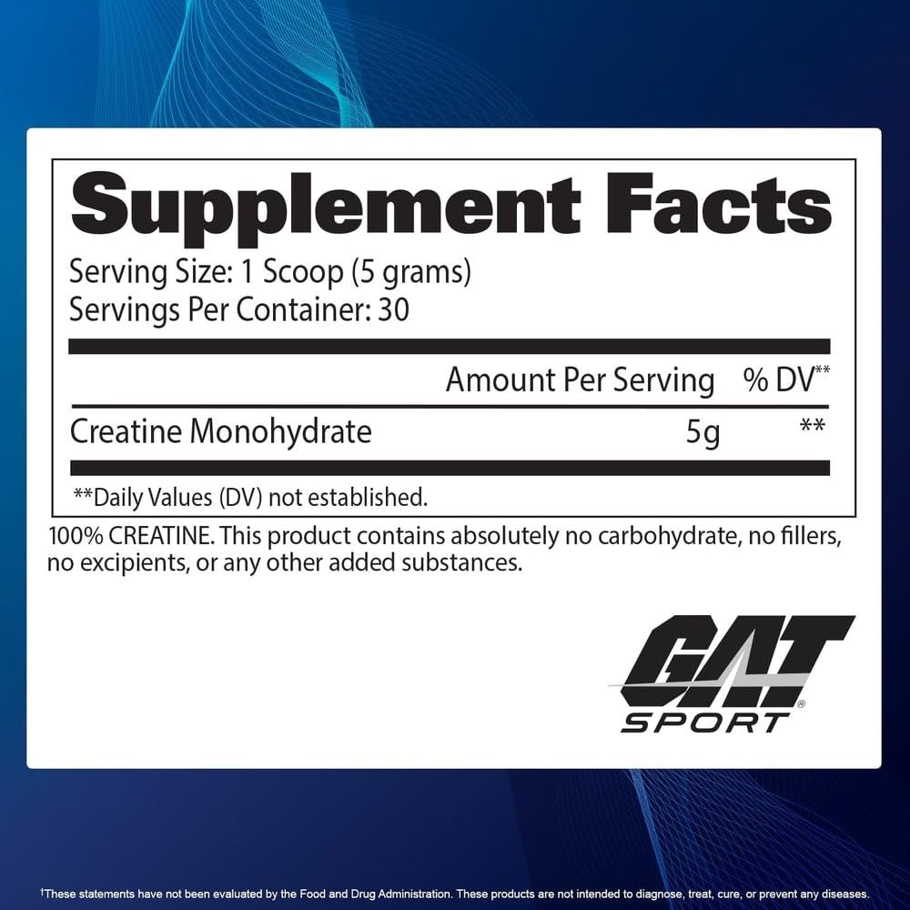 GAT SPORT polvo micronizado de creatina vista en primer plano y textura fina