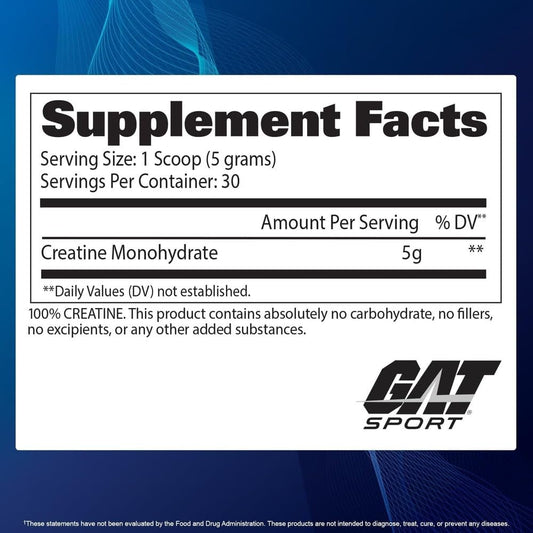 GAT SPORT polvo micronizado de creatina vista en primer plano y textura fina