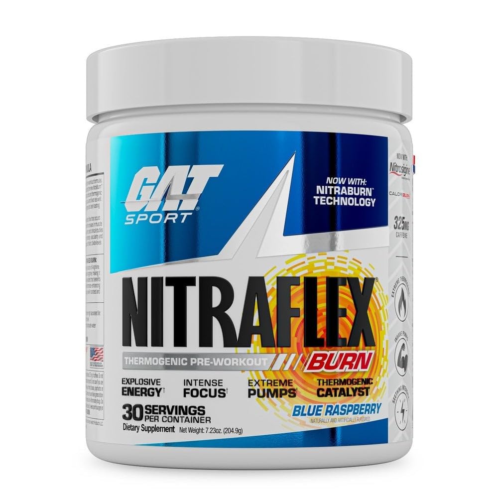 GAT SPORT envase frontal mostrando la marca y sabor blue raspberry, atractivo visual y claridad