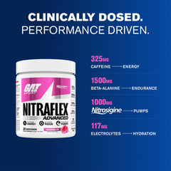 GAT SPORT atleta usando NITRAFLEX en gimnasio para energía y enfoque en levantamientos