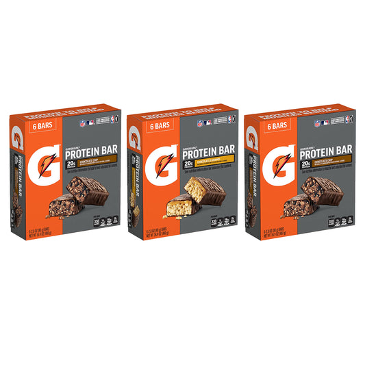 Gatorade paquete frontal con 18 barras visible, conveniencia para deportistas