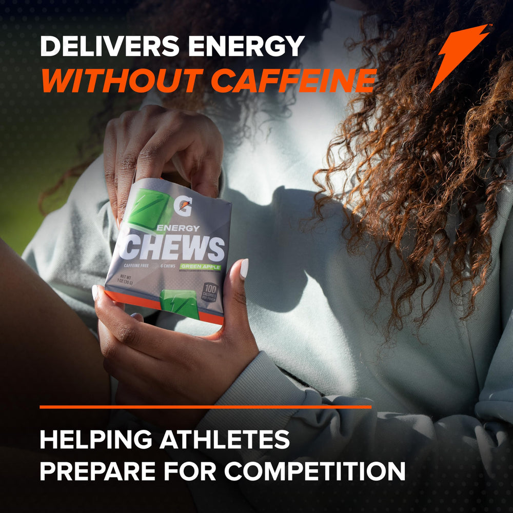 Gatorade chews en uso durante entrenamiento, recarga sin cafeína