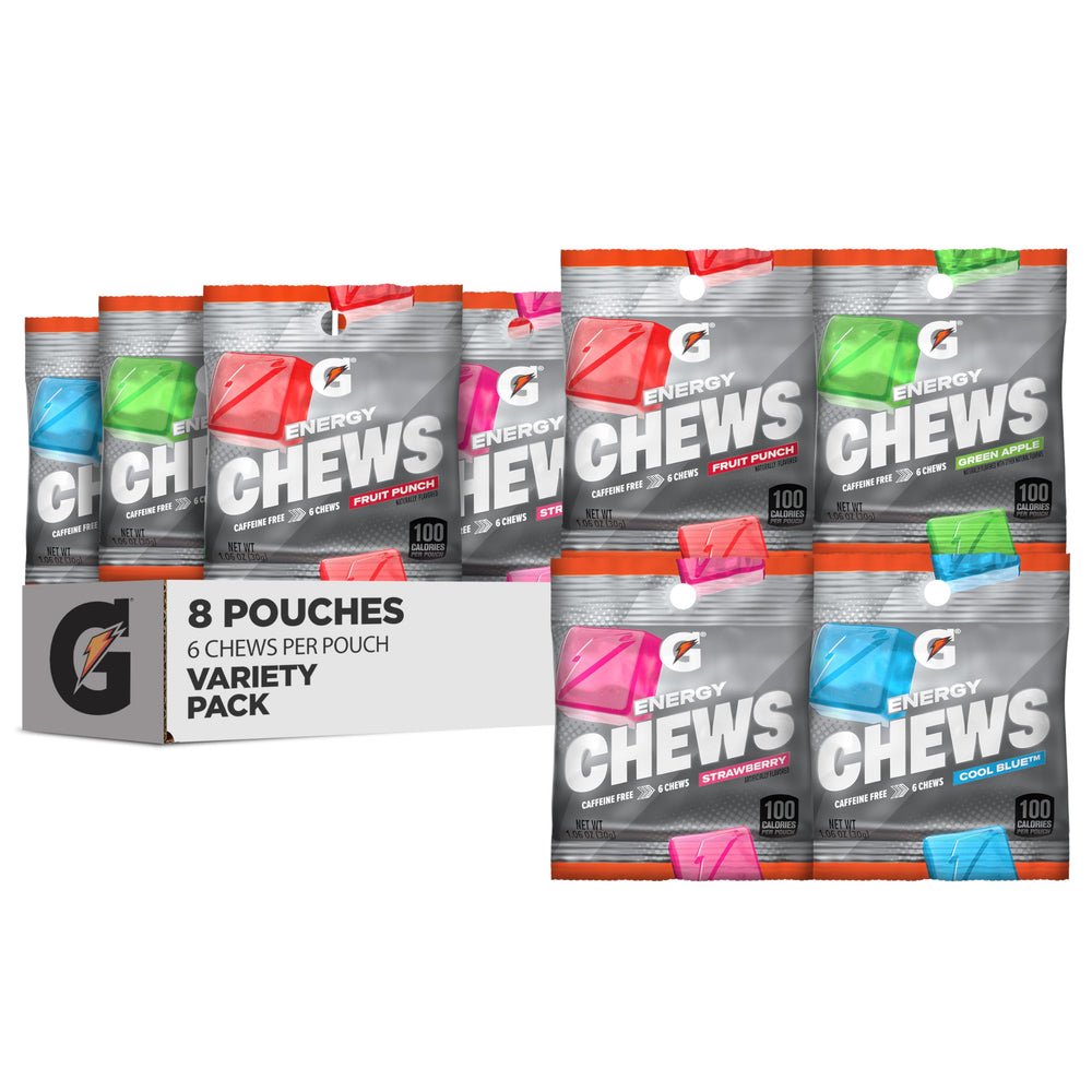 Gatorade empaque frontal del pack de 8 sobres mostrando variedad de sabores y conveniencia