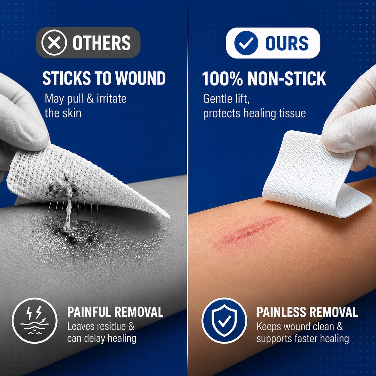 Gauze Care detalle del borde suave que evita irritación y pelusas