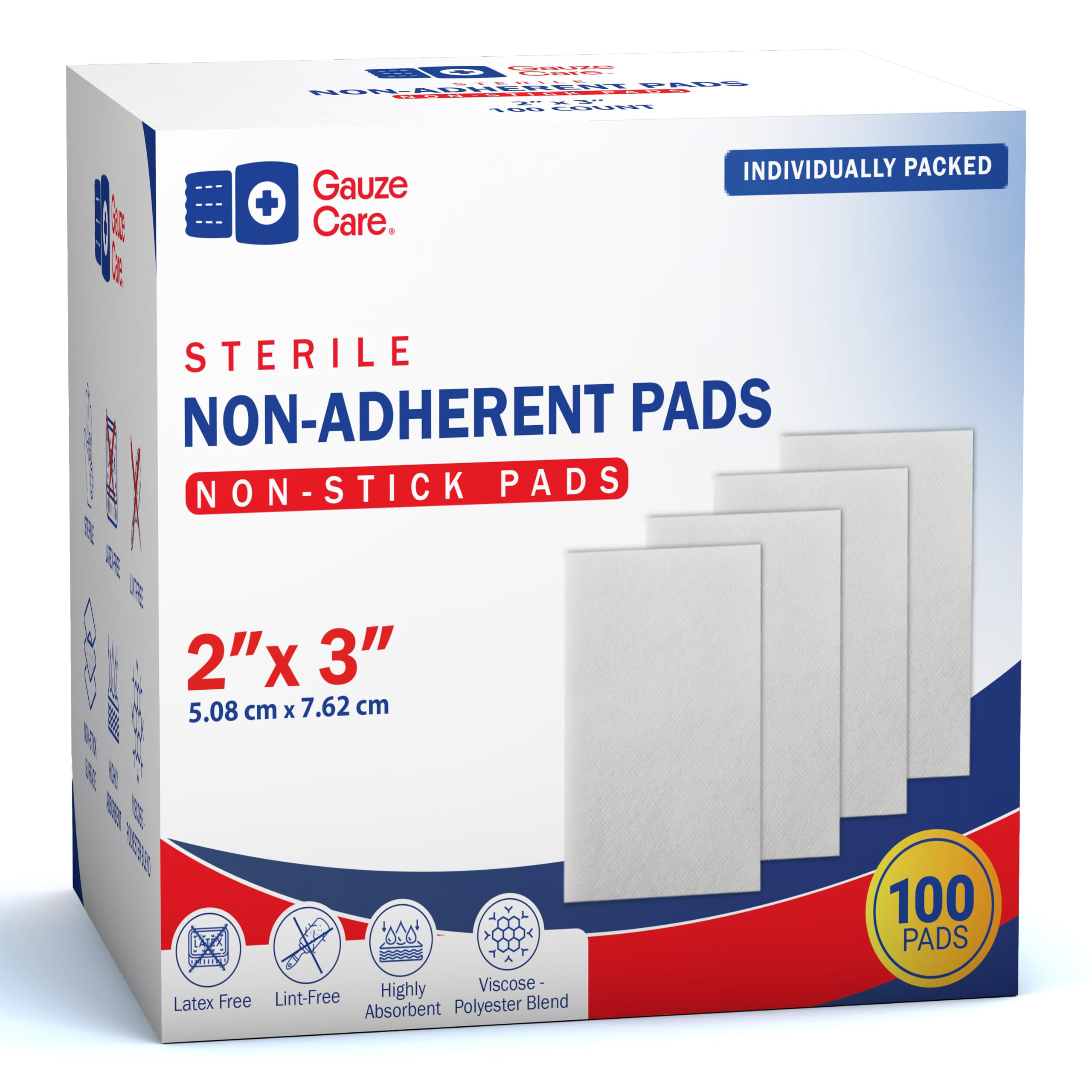 Gauze Care empaque frontal mostrando 100 apósitos estériles y conveniencia