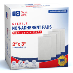 Gauze Care empaque frontal mostrando 100 apósitos estériles y conveniencia