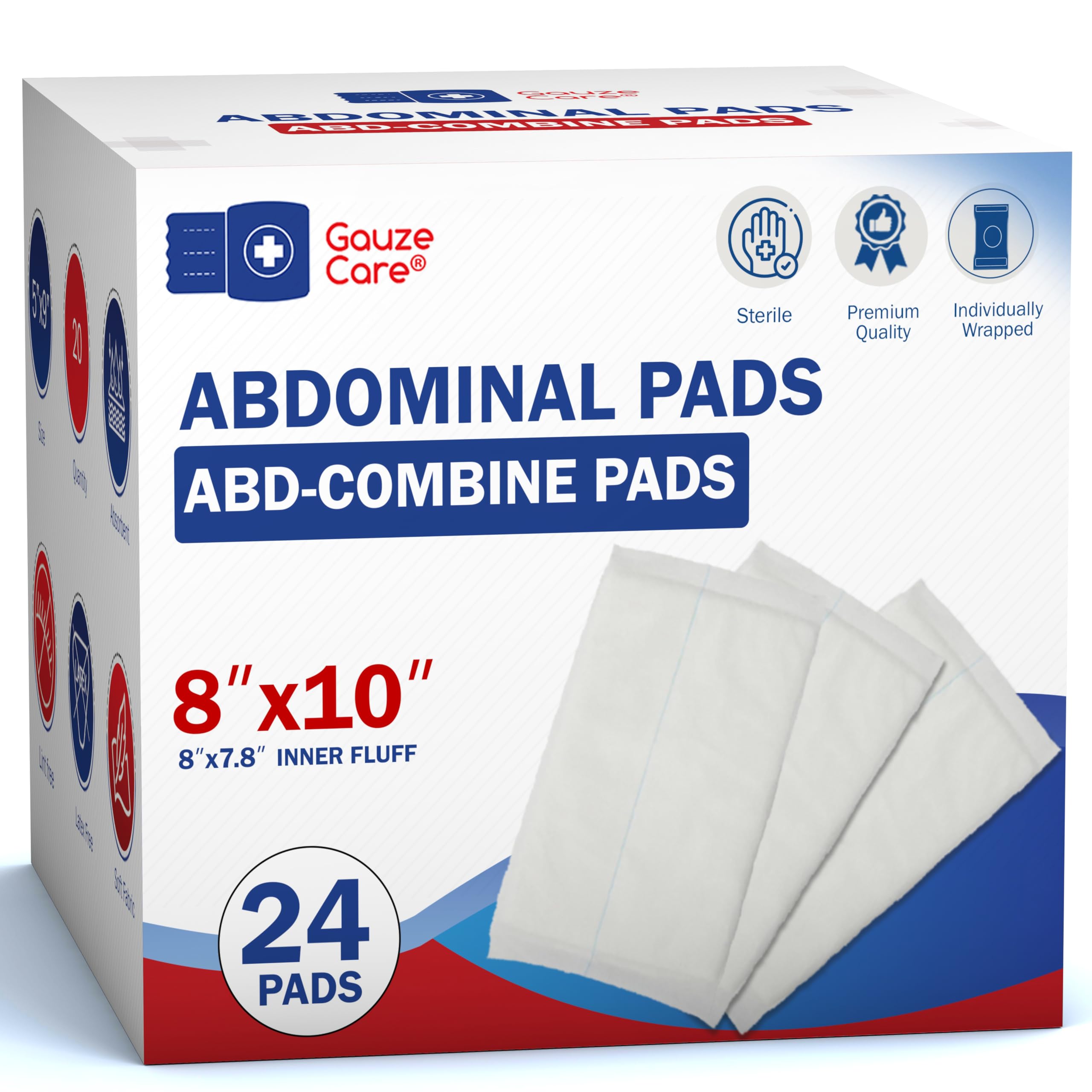 Gauze Care paquete frontal de 24 almohadillas estériles, ofrece almacenamiento organizado