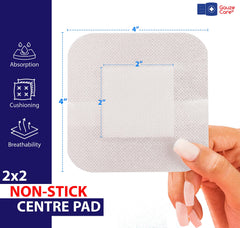 Gauze Care detalle de la almohadilla no adherente 2x2 con absorción y acolchado