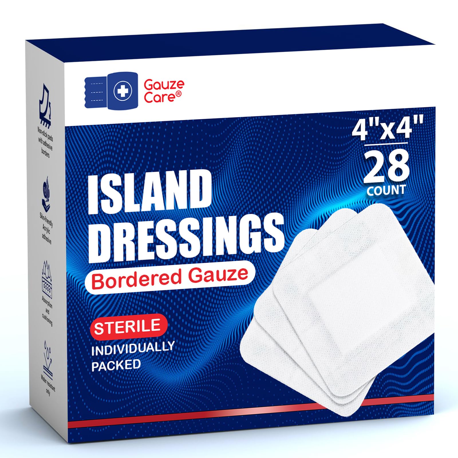 Gauze Care frontal del envase mostrando paquete de 28 unidades y conveniencia