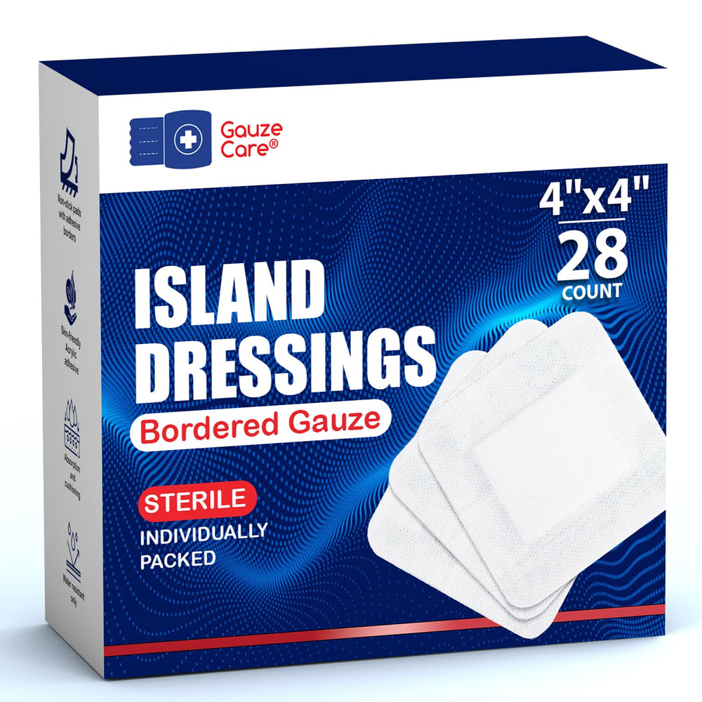 Gauze Care frontal del envase mostrando paquete de 28 unidades y conveniencia