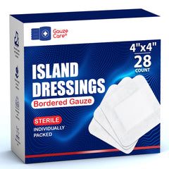 Gauze Care frontal del envase mostrando paquete de 28 unidades y conveniencia