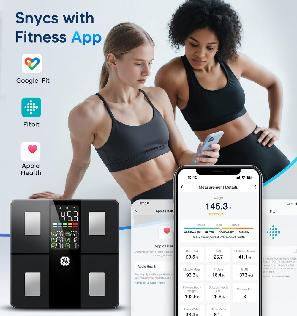 GE app mostrando gráficas, sincronización y seguimiento de métricas
