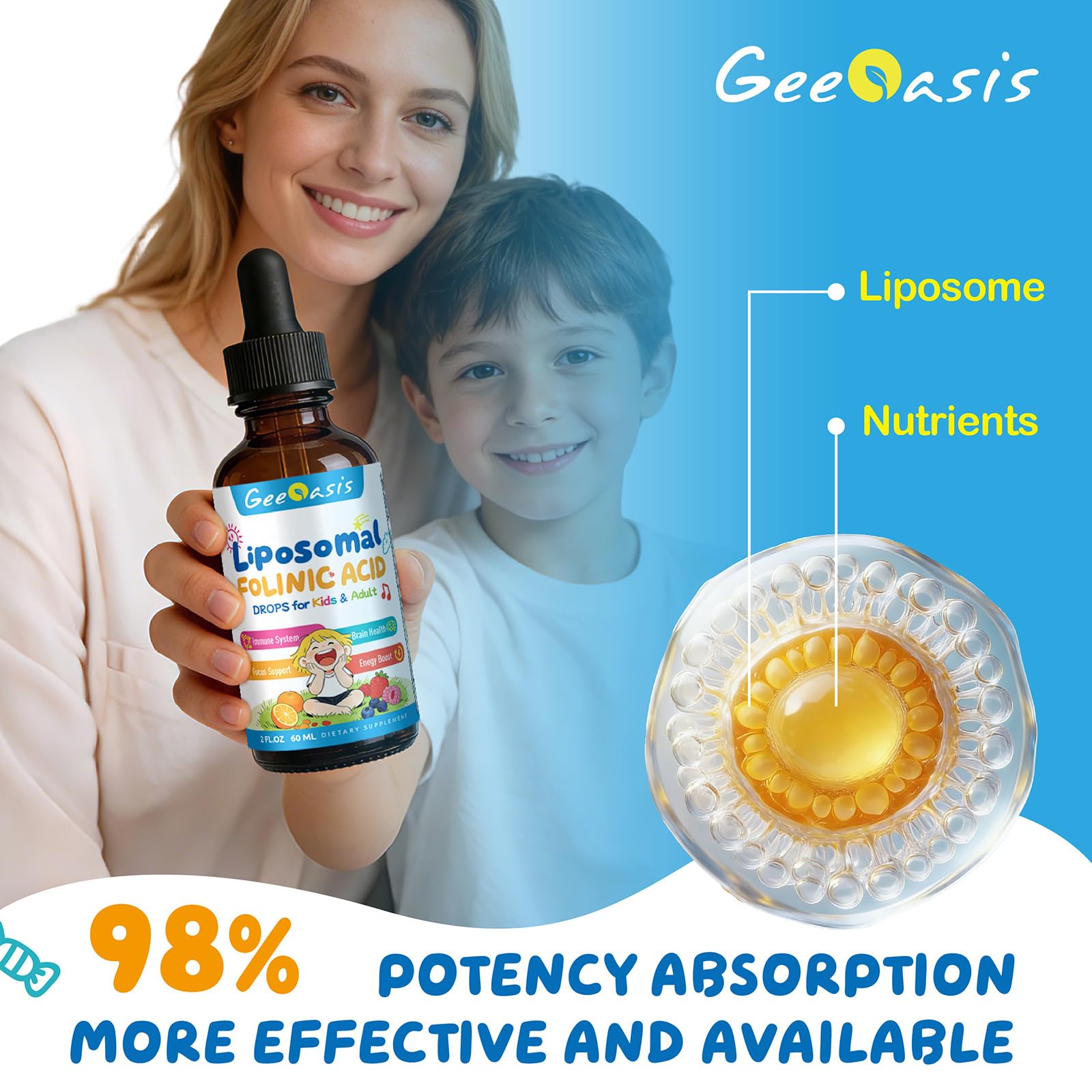 Geeoasis textura del líquido color claro mostrando formulación estable y sabor natural