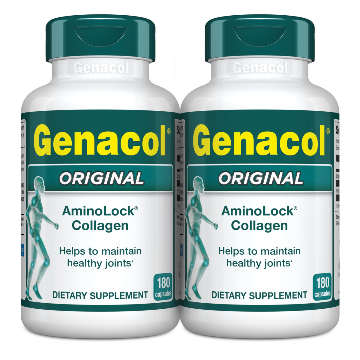 Genacol envase frontal mostrando etiqueta clara y apoyo para articulaciones