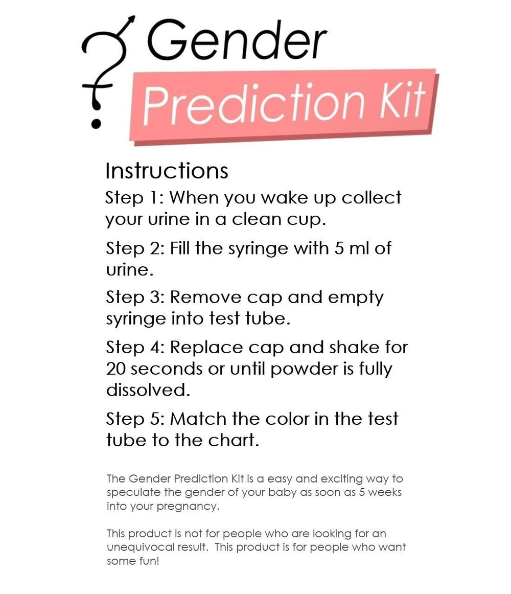 Gender Prediction Kit detalle cambio de color del reactivo, indica resultado visible rápido
