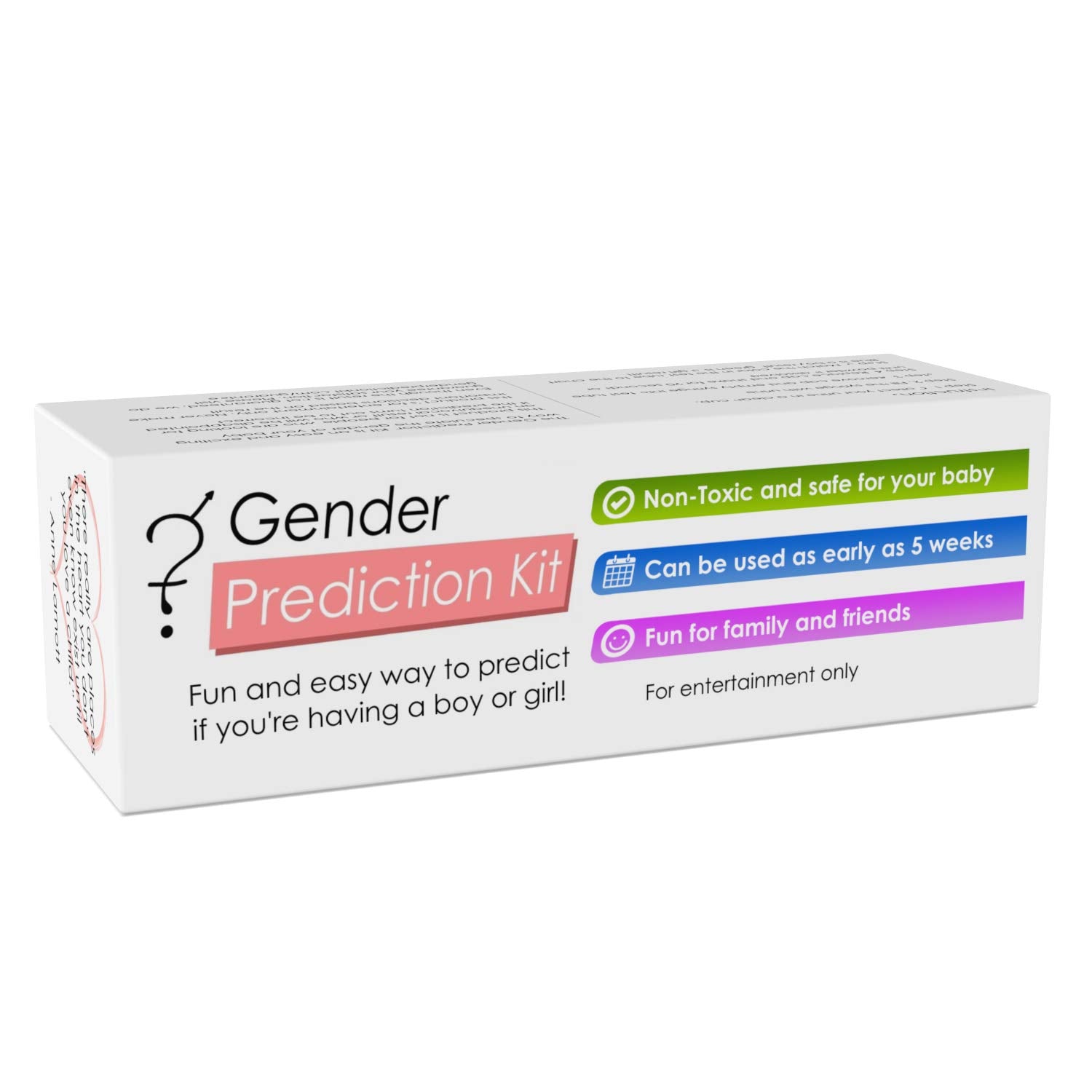 Gender Prediction Kit vista frontal embalaje claro y atractivo, facilita decisión de compra